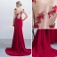 Chic / Beautiful Red Evening Dresses  2017 Trumpet / Mermaid Zipper Up Beading Bow Lace Flower Sequins Sleeveless Scoop Neck Court Train Evening Party