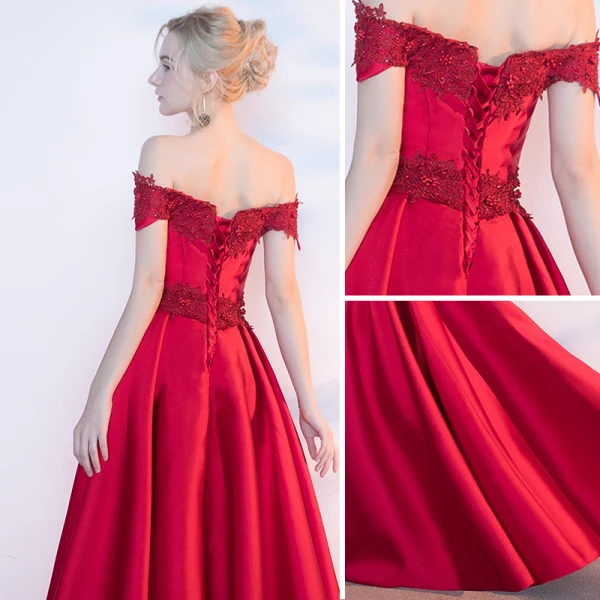 Chic / Beautiful Red Evening Dresses 2017 A-Line / Princess Appliques Lace Flower Beading Backless Off-The-Shoulder Crossed Straps Sleeveless Floor-Length / Long Evening Party