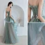 Modern / Fashion Jade Green Prom Dresses 2019 A-Line / Princess Spaghetti Straps Appliques Lace Sleeveless Backless Cascading Ruffles Floor-Length / Long Formal Dresses