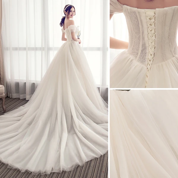 Élégant Champagne Robe De Mariée 2019 Princesse De l'épaule En Dentelle Perlage Sans Manches Dos Nu Chapel Train
