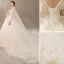 Luxury / Gorgeous Champagne Wedding Dresses 2019 A-Line / Princess Spaghetti Straps Beading Pearl Crystal Sleeveless Backless Lace Flower Royal Train