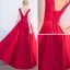 Chic / Beautiful Red Evening Dresses  2017 A-Line / Princess V-Neck Crossed Straps Backless Sleeveless Floor-Length / Long Evening Party