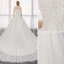 Elegant Ivory Wedding Dresses 2019 A-Line / Princess Off-The-Shoulder Lace Backless Short Sleeve Flower Cathedral Train