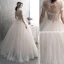 Modern / Fashion Champagne Wedding Dresses 2019 A-Line / Princess Pleated Scoop Neck Glitter Spotted Tulle Lace Flower Short Sleeve Backless Floor-Length / Long