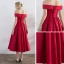 Chic / Beautiful Red Homecoming Graduation Dresses 2017 A-Line / Princess Pleated Off-The-Shoulder Sleeveless Crossed Straps Tea-length