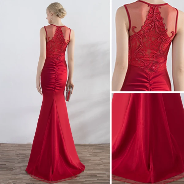 Chic / Beautiful Red Evening Dresses 2017 Trumpet / Mermaid Lace Beading Sequins V-Neck Zipper Up at Side Sleeveless Floor-Length / Long Evening Party