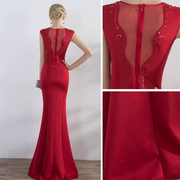 Chic / Beautiful Red Evening Dresses 2017 Trumpet / Mermaid Beading Sequins V-Neck Zipper Up Sleeveless Floor-Length / Long Evening Party