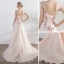 Elegante Pearl Rosa Abendkleider 2017 A Linie Mit Spitze Blumen Perle Schleife V-Ausschnitt Rückenfreies Gekreuzte Träger Ärmellos Hof-Schleppe Abend