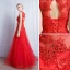 Chic / Beautiful Red Evening Dresses  2017 A-Line / Princess Lace Flower Square Neckline Sleeveless Crossed Straps Floor-Length / Long Evening Party