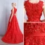 Chic / Beautiful Red Evening Dresses  2017 A-Line / Princess Appliques Lace Flower Sequins Scoop Neck Zipper Up Sleeveless Evening Party