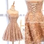Herlig Champagne Homecoming Graduation Kjoler 2017 Prinsesse Blonder Rhinestone Appliques Kjæreste Kryssede Stropper Uten Ermer Korte