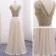 Chic / Beautiful Champagne Evening Dresses  2017 A-Line / Princess Beading Ruffle Scoop Neck Zipper Up Backless Sleeveless Floor-Length / Long Evening Party