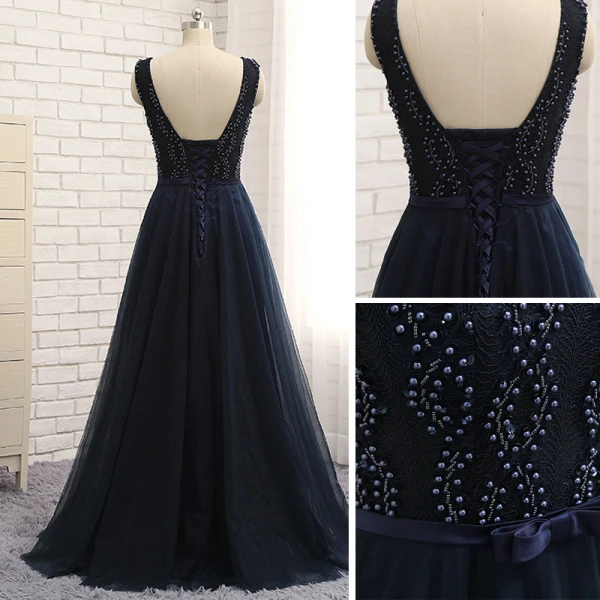 Chic / Beautiful Evening Dresses 2017 A-Line / Princess Beading Bow Crossed Straps Backless V-Neck Sleeveless Floor-Length / Long Evening Party