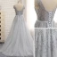 Chic / Beautiful Grey Evening Dresses  2017 A-Line / Princess Sequins Ruffle Sash V-Neck Sleeveless Floor-Length / Long Evening Party