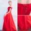 Chic / Beautiful Red Evening Dresses  2017 A-Line / Princess Appliques Beading Backless Crossed Straps Off-The-Shoulder Sleeveless Floor-Length / Long Evening Party