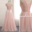 Chic / Beautiful Candy Pink Evening Dresses  2017 A-Line / Princess Lace Bow Rhinestone V-Neck Backless Sleeveless Floor-Length / Long Evening Party