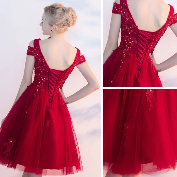 Chic / Beautiful Red Homecoming Graduation Dresses 2017 A-Line / Princess Appliques Sequins Crossed Straps V-Neck Short Sleeve Strapless Short