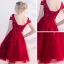 Chic / Beautiful Red Homecoming Graduation Dresses 2017 A-Line / Princess Appliques Sequins Crossed Straps V-Neck Short Sleeve Strapless Short