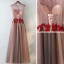 Chic / Beautiful Brown Evening Dresses  2017 A-Line / Princess Lace Flower Crystal Artificial Flowers High Neck Backless Sleeveless Ankle Length Evening Party