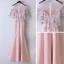 Chic / Beautiful Blushing Pink Evening Dresses  2017 Trumpet / Mermaid Lace Flower Artificial Flowers Scoop Neck Zipper Up 1/2 Sleeves Ankle Length Evening Party