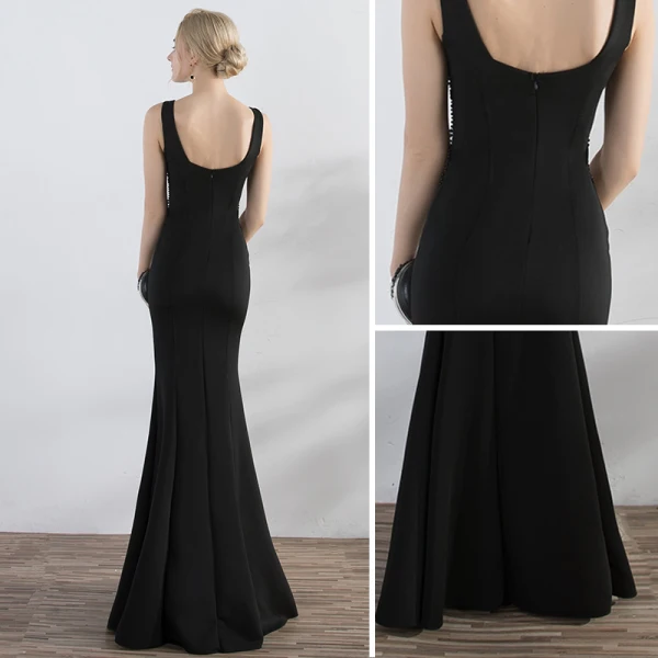 Chic / Beautiful Black Evening Dresses 2017 Trumpet / Mermaid Beading Scoop Neck Zipper Up Sleeveless Backless Floor-Length / Long Evening Party