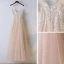 Chic / Belle Champagne Robe De Soirée 2017 Princesse En Dentelle Fleur V-Cou Fermeture éclair Sans Manches Longueur Cheville Soirée