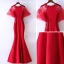 Chic / Beautiful Red Evening Dresses  2017 Trumpet / Mermaid Flower Lace Sequins Beading Scoop Neck Zipper Up Short Sleeve Ankle Length Evening Party