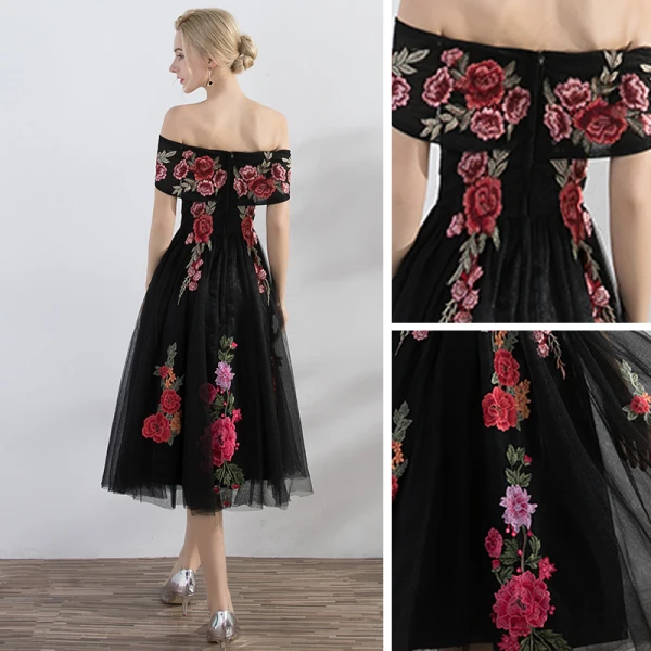 Chic / Beautiful Black Homecoming Graduation Dresses 2017 A-Line / Princess Appliques Off-The-Shoulder Sleeveless Zipper Up Short