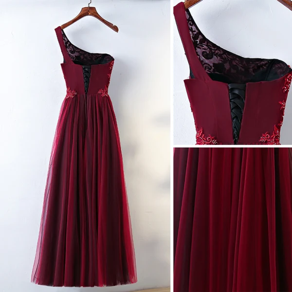 Chic / Belle Robe De Soirée 2017 Princesse En Dentelle Fleur Perlage Paillettes Une épaule Dos Nu Sans Manches Longueur Cheville Soirée
