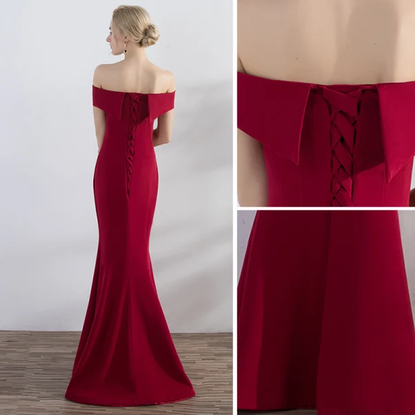 Chic / Beautiful Red Evening Dresses 2017 Trumpet / Mermaid Appliques Crossed Straps Split Front Off-The-Shoulder Sleeveless Floor-Length / Long Evening Party