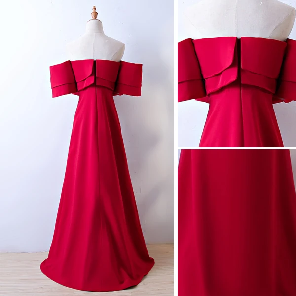 Chic / Beautiful Red Evening Dresses  2017 A-Line / Princess Strapless Backless Short Sleeve Floor-Length / Long Evening Party