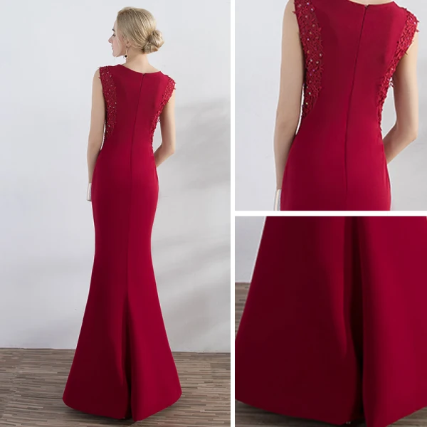 Chic / Beautiful Red Evening Dresses 2017 Trumpet / Mermaid Appliques Sequins Scoop Neck Zipper Up Sleeveless Ankle Length Evening Party