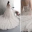 Modern / Fashion Champagne Wedding Dresses 2019 A-Line / Princess Scoop Neck Lace Flower Appliques Butterfly Long Sleeve Backless Royal Train