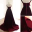 Chic / Beautiful Burgundy Evening Dresses  2019 A-Line / Princess Suede Strapless Bow Sleeveless Backless Court Train Formal Dresses