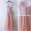 Chic / Beautiful Pearl Pink Prom Dresses 2017 A-Line / Princess Sequins Lace Scoop Neck Backless Sleeveless Floor-Length / Long Prom