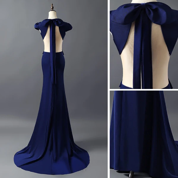Amazing / Unique Evening Dresses 2017 Trumpet / Mermaid Backless Bow Strapless Lace Up V-Neck Short Sleeve Court Train Evening Party