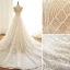 Luxury / Gorgeous Champagne Wedding Dresses 2019 A-Line / Princess Scoop Neck Beading Sequins Lace Flower Short Sleeve Backless Chapel Train