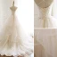 Classy Champagne Wedding Dresses 2019 A-Line / Princess Spaghetti Straps Lace Flower Sleeveless Backless Cascading Ruffles Chapel Train