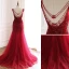 Luxury / Gorgeous Burgundy Handmade  Beading Evening Dresses  2019 Trumpet / Mermaid Scoop Neck Sequins Crystal Sleeveless Backless Court Train Formal Dresses