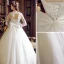 Classy Ivory Wedding Dresses 2019 A-Line / Princess Scoop Neck Pearl Sequins Lace Flower Long Sleeve Backless Bow Sash Floor-Length / Long