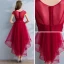 Chic / Beautiful Red Prom Dresses 2017 A-Line / Princess Lace Beading Appliques Pearl Scoop Neck Short Sleeve Asymmetrical Formal Dresses