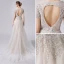 Charmant Champagner Brautkleider / Hochzeitskleider 2021 A Linie Perlenstickerei Kristall Pailletten Tiefer V-Ausschnitt Kurze Ärmel Rückenfreies Sweep / Pinsel Zug Hochzeit