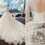 Luxury / Gorgeous Beige Wedding Dresses 2019 A-Line / Princess Scoop Neck Beading Pearl Sequins Lace Flower Long Sleeve Backless Royal Train