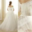 Affordable Ivory Wedding Dresses 2019 A-Line / Princess Off-The-Shoulder Lace Flower Short Sleeve Backless Floor-Length / Long