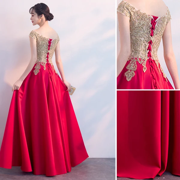 Charming Burgundy Evening Dresses 2019 A-Line / Princess V-Neck Lace Flower Rhinestone Short Sleeve Backless Floor-Length / Long Formal Dresses