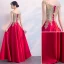 Charming Burgundy Evening Dresses  2019 A-Line / Princess V-Neck Lace Flower Rhinestone Short Sleeve Backless Floor-Length / Long Formal Dresses