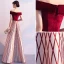 Chic / Beautiful Burgundy Evening Dresses  2019 A-Line / Princess Off-The-Shoulder Suede Short Sleeve Backless Striped Floor-Length / Long Formal Dresses