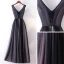 Chic / Belle Noire Robe De Soirée 2017 Princesse Dentelle Perlage Cristal V-Cou Dos Nu Sans Manches Robe De Ceremonie