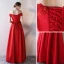 Chic / Belle Rouge Robe De Soirée 2017 Princesse Dentelle Fleur Paillettes De l'épaule Dos Nu Manches Courtes Longueur Cheville Robe De Ceremonie