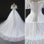 Chic / Belle Robe De Mariée 2017 Robe Boule En Dentelle Fleur Paillettes De l'épaule Dos Nu Manches Courtes Royal Train